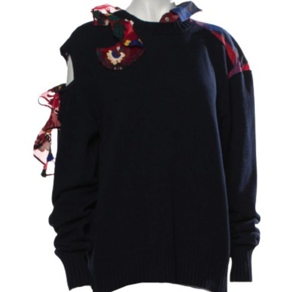 Sacai Embroidered Cut Out Mesh Accents Sweater